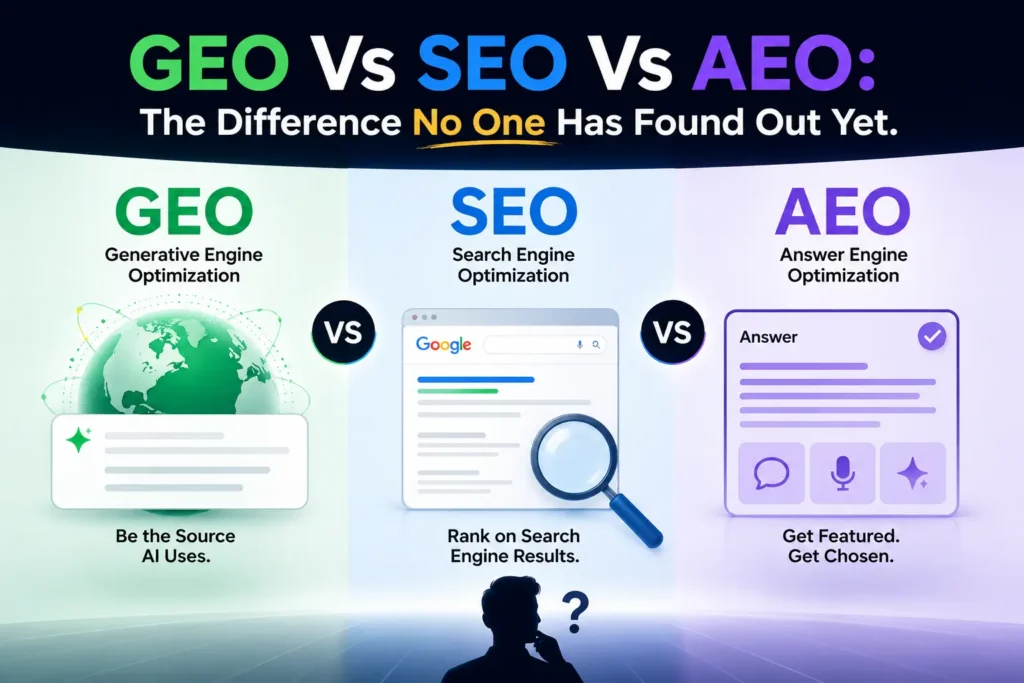 GEO Vs SEO Vs AEO: The Difference No One Has Found Out Yet